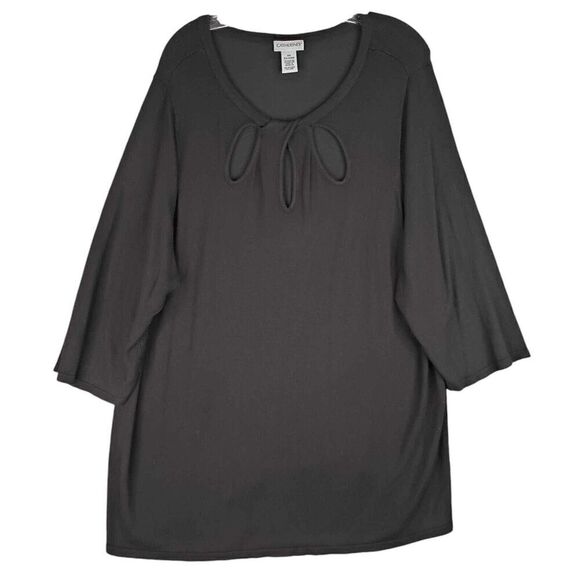 Catherines Tunic Shirt Womens Plus Size 2X Blouse Popover Black Eyelet - Picture 2 of 7